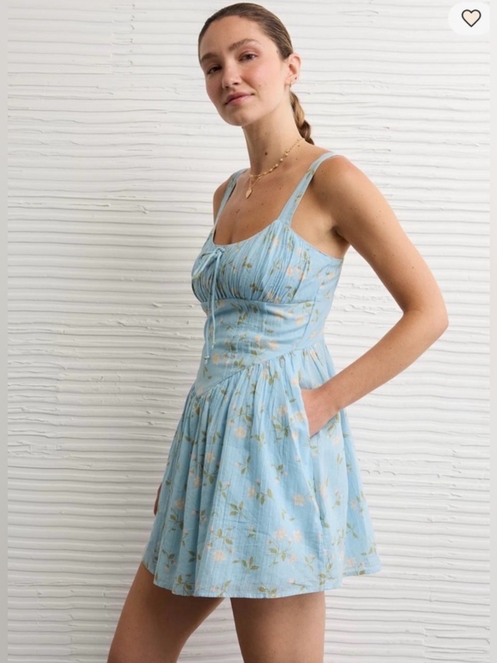 AE Tie Front Corset Mini Dress Medium blue floral cotton floral sundress